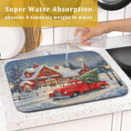 Christmas Dish Drying Mat for Kitchen Counter 16x18 Red Truck Winter Xmas Snow - Image 7
