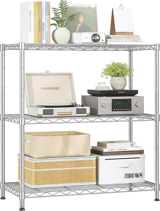 Xcity Storage Shelves, 3 Tier Heavy Duty Metal Shelving Unit with Wheels, 1050 LBS Capacity Adjustable Steel Wire Shelf Organizer for Pantry, Kitchen, Garage, 14" D x 24" W x 30" H, Chrome by Unknown