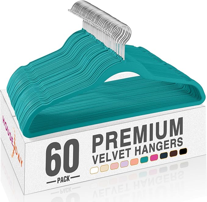 HOUSE DAY Mint Green Velvet Hangers 60 Pack, Non Slip Clothes Felt Hanger Heavy by HOUSEDAY
