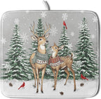 Winter Deer Dish Drying Mat Pine Tree Absorbent Dish Dry Pad Seasonal by Giwawa