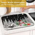 Winter Snowman Dish Drying Mat 18 X 16 in Black Microfiber Dish Pad Absorbent - Image 7