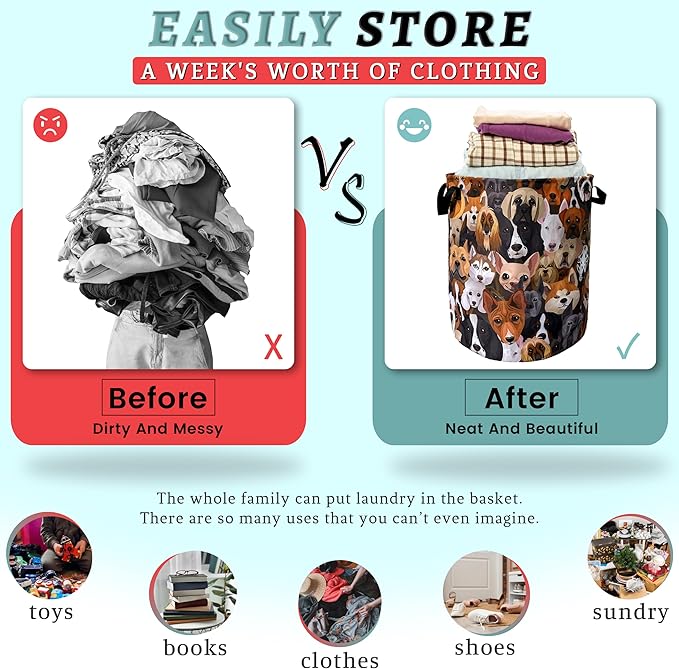 Cute Dogs Different Dog Laundry Basket Foldable - Image 3