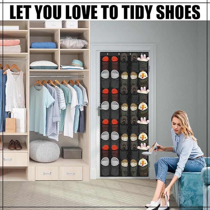 Windyun 40 Over the Door Shoe Organizer Large Breathable Mesh Pockets Hanging - Image 4