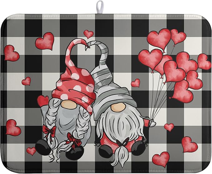 Valentine Gnome Hearts Dish Drying Mat Valentines Gnomes Dishes Dryer Mats by farg