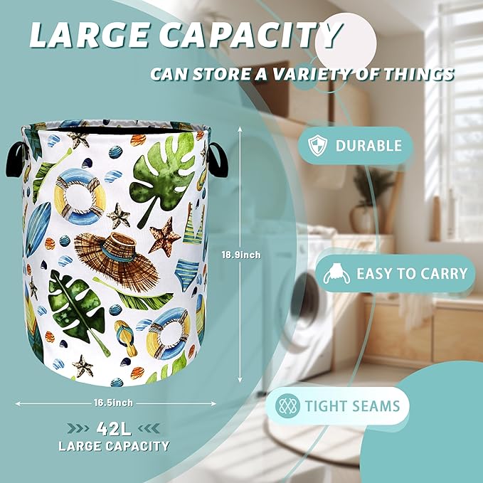 Funny Hawaii Laundry Hamper Surf Beach Elements Colorful Laundry Basket - Image 2