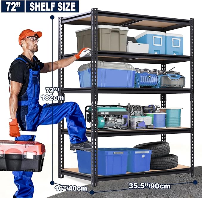 Garage Storage Shelves 72'',2400 LBS Garage Shelving Units, Storage Shelves Heavy Duty, Basement Shelving, Metal Shelving Units Free Standing - Image 3