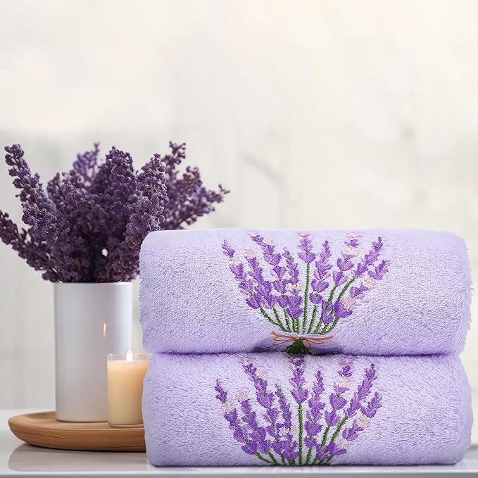 2 Pcs Lavender Hand Towels Purple Bathroom Decor 14x29 Inch Embroidered 100% - Image 5
