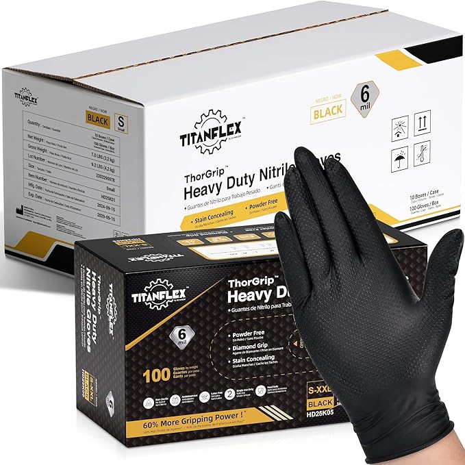 TitanFlex Heavy Duty Black Industrial Nitrile Gloves by TitanFlexDisposableGloves