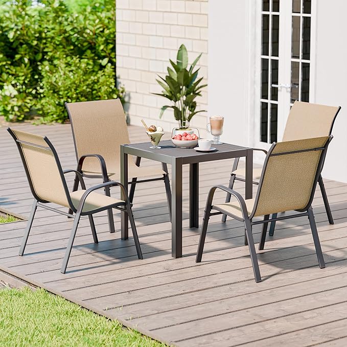 Betterhood Patio Chairs Set of 6, Stackable Outdoor Dining Chairs Set with Breathable Seat Fabric, All-Weather Powder-Coated Metal Frame for Deck, Pool Side and Backyard, 350LBS Capacity (Khaki) - Image 9