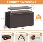 Greesum 100 Gallon Resin Deck Box Large Outdoor Storage Boxes with Cushions for Garden Tools, Patio Furniture Pillows, Pool Supplies, Dark Brown - Image 8