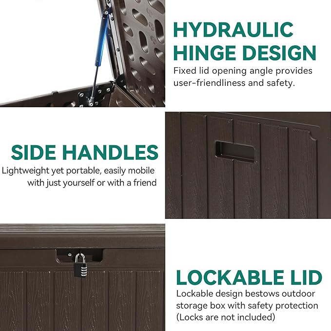 YITAHOME 90 Gallon Large Deck Box with Side Handles, Outdoor Double-Wall Storage for Patio Furniture Cushions, Garden Pool Accessories, Waterproof & Lockable - Image 5