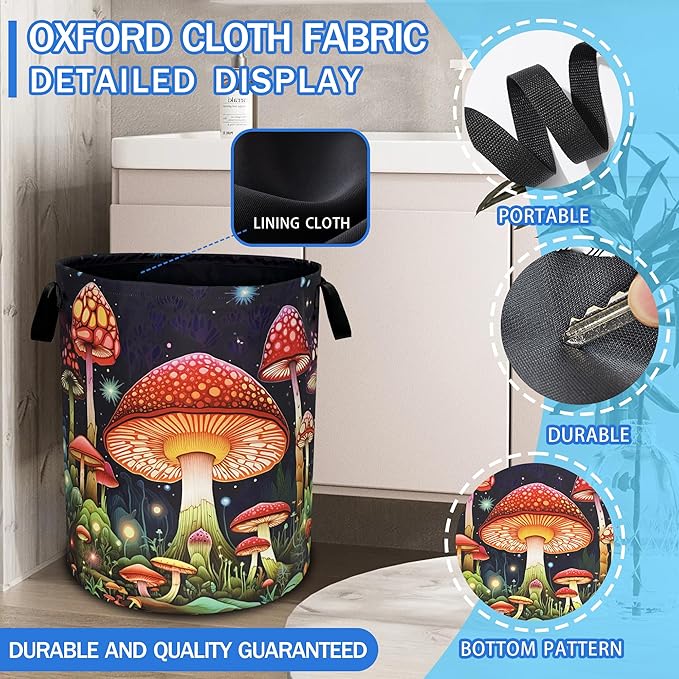 Red Mushroom Laundry Basket Oxford Cloth Psychedelic Plant Laundry Hamper - Image 2