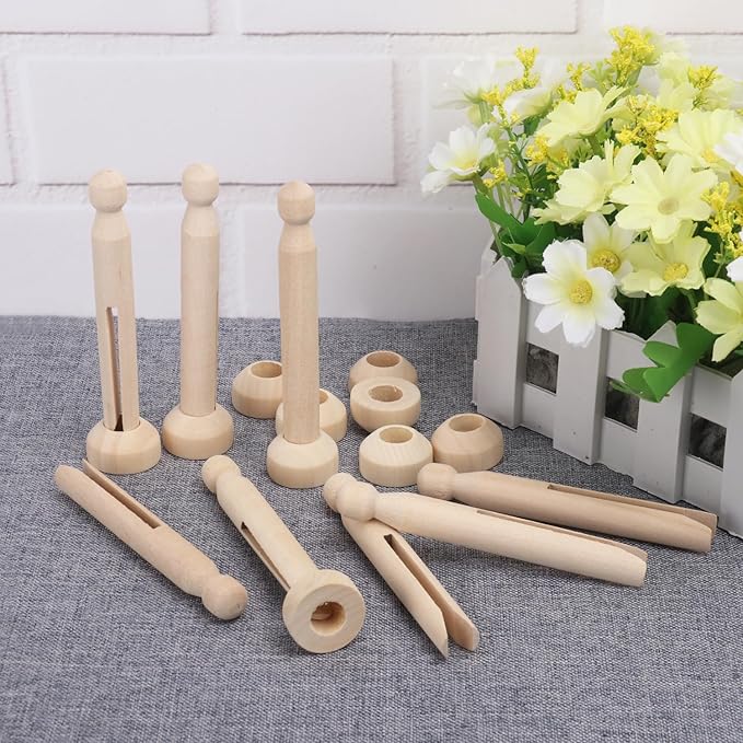 100 PCS Wood Doll Pins, Unfinished Doll Clothespins, Wood Clothespins and Stands - Image 3