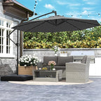 Tangkula 10ft Solar LED Patio Umbrella with Base, Offset Cantilever Outdoor Umbrella with 32 LED Lights, Infinite Tilt, 360 Degree Rotation, Crank Handle for Pool Deck Garden Backyard (Gray) - Image 3
