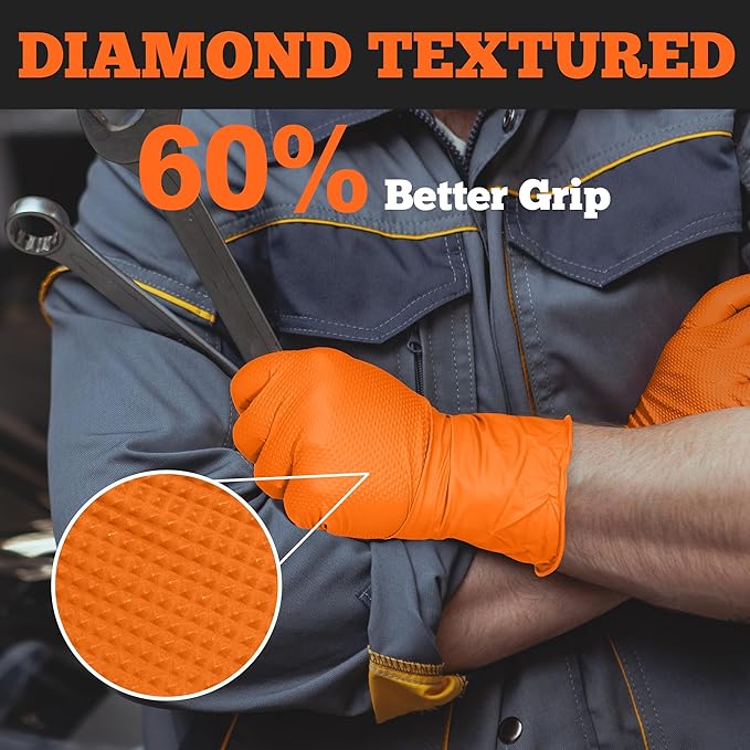 TitanFlex Heavy Duty Orange Industrial Nitrile Gloves - Image 3