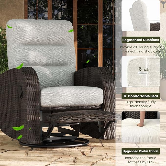LayinSun Oversized Wicker Outdoor Swivel Glider Recliner with Adjustable Backrest & Footrest, Patio Reclining Lounge Chair - Image 4