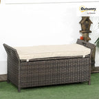 Outsunny 29 Gallon Patio Wicker Storage Bench, Outdoor PE Rattan Patio Furniture, 2-in-1 Large Capacity Rectangle Garden Storage Box with Handles and Cushion, Cream White - Image 2