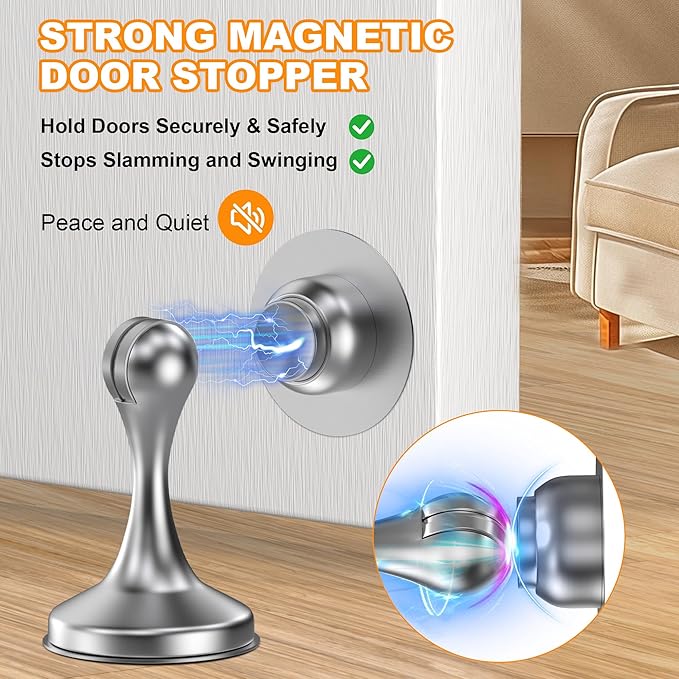 Crosize Magnetic Door Stoppers 4 Pack, Stainless Steel Door Stops - Image 2