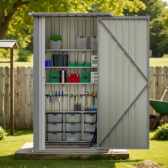 Greesum 3x3FT Outdoor Storage Shed, Small Metal Storaged Sheds with Lockable Doors, Sheds & Outdoor Storage for Backyard, Pool and Garden, Gray - Image 2