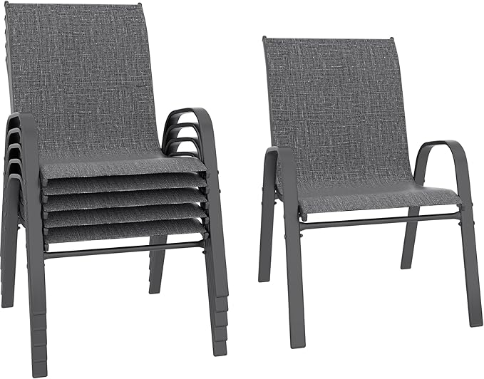 Betterhood Patio Chairs Set of 6, Stackable Outdoor Dining Chairs Set with Breathable Seat Fabric, All-Weather Powder-Coated Metal Frame for Deck, Pool Side and Backyard, 350LBS Capacity by Betterhood
