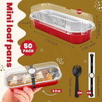 50 PACK Mini Cake Pans with Lids and Spoons, Rectangular Aluminum Foil Bread Pan - Image 3