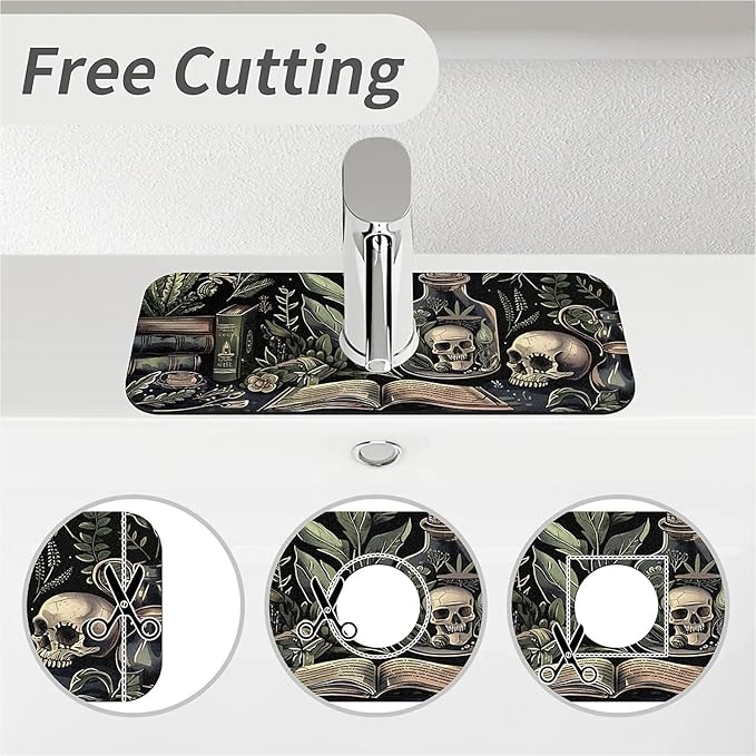 Kitchen Sink Splash Guard，Books and skulls Faucet Mat Sink Gadgets-Super - Image 5