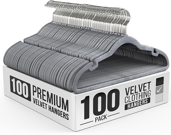 100 Pack Velvet Hanger for Shirt Pants Dresses Skirts Suits Jackets by OurModernSpace