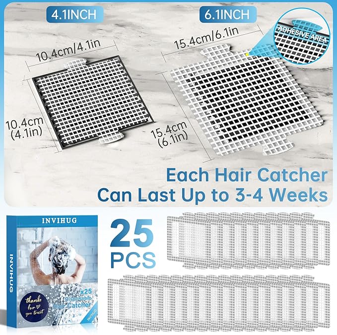 INVIHUG, 25 Pack, Disposable Shower Drain Hair Catcher Mesh Stickers, - Image 3