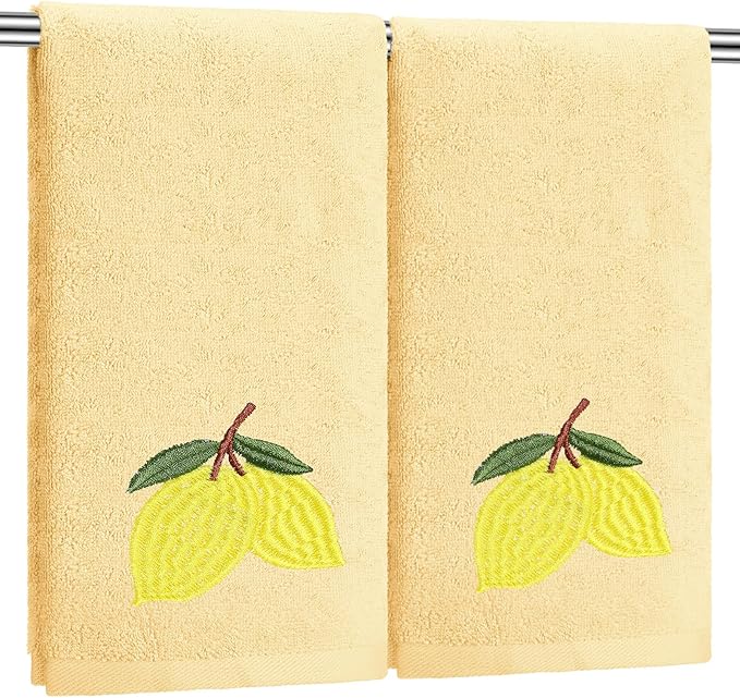 2 Pcs Lemon Hand Towels Lemon Yellow Bathroom Decor 14x29 Inch Embroidered 100% by SmoothNovelty