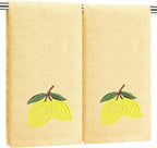 2 Pcs Lemon Hand Towels Lemon Yellow Bathroom Decor 14x29 Inch Embroidered 100% by SmoothNovelty