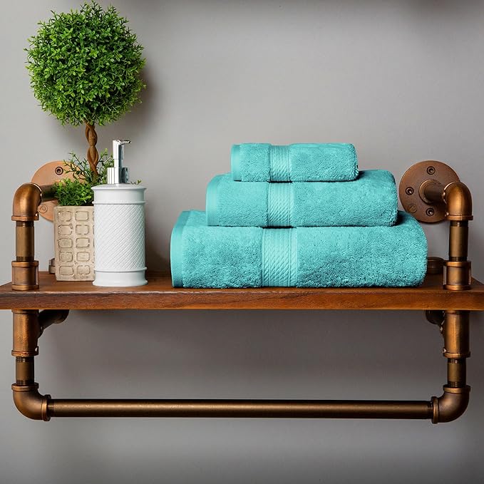 SUPERIOR Solid Egyptian Cotton Towel Set, Hand Towel 20” x 30”, Bath Towel 30” by SUPERIOR
