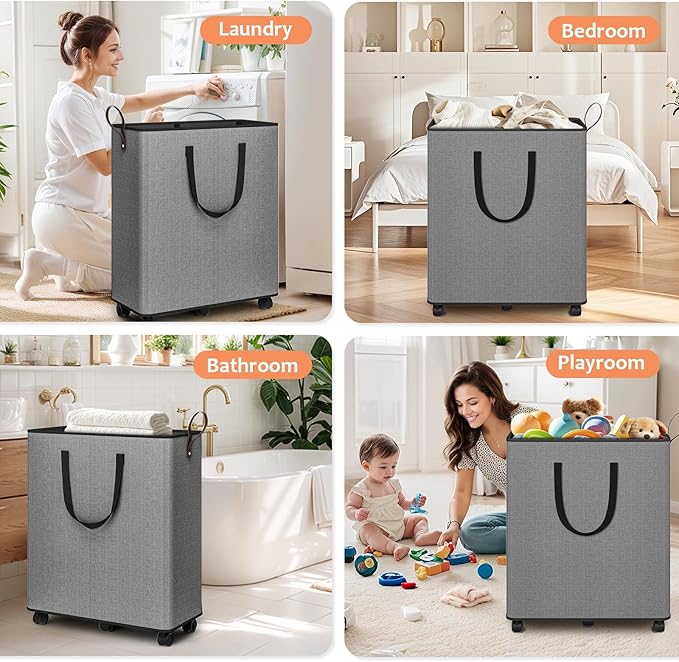 Laundry Basket with Wheels, Collapsible Laundry Baskets, Laundry Hamper with - Image 7