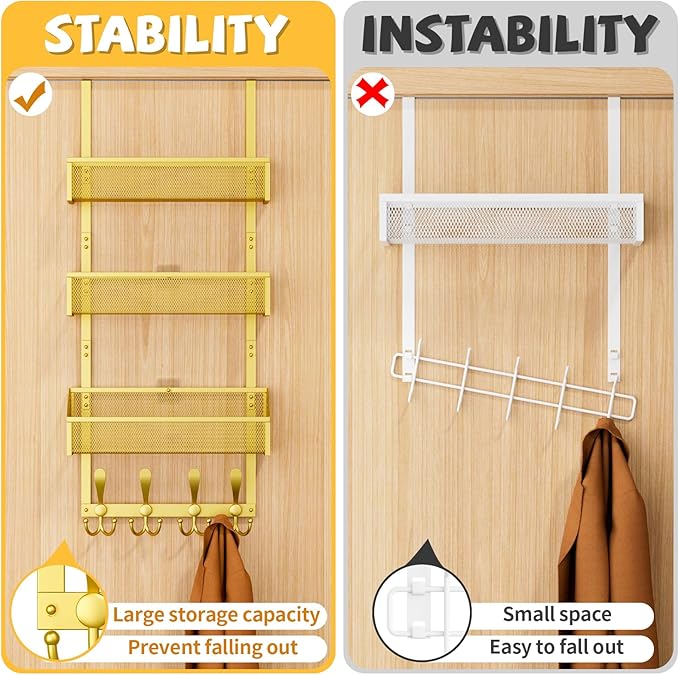 Over The Door Hooks Organizer, Coat Rack Over The Door Storage Hanger Towel Rack - Image 2
