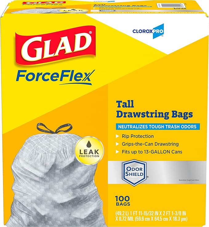 CloroxPro Glad ForceFlex 13 Gallon Tall Kitchen Drawstring Trash Bags, 100 Ct - Image 9