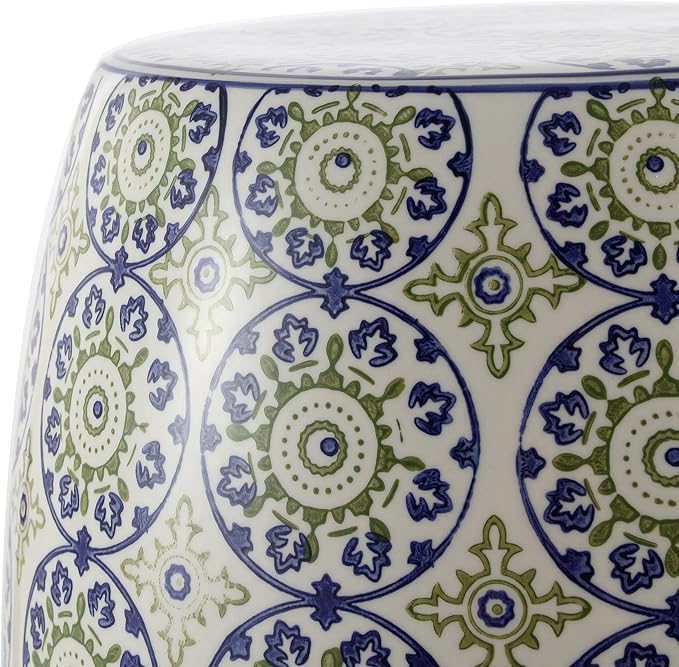 JONATHAN Y TBL1025A Lula 17.25" Suzani Ceramic Indoor/Outdoor Garden Stool, Blue/Green, Classic, Coastal, Bohemian, Traditional, Mediterranean, Cottage for Living Room, Garden, Outdoor, Home - Image 7