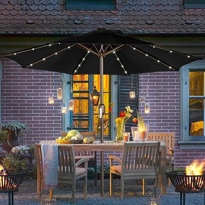 Blissun 9 ft Solar Umbrella, 32 LED Lighted Patio Umbrella, Table Market Umbrella, Outdoor Umbrella for Garden, Deck, Backyard, Pool and Beach (Black) - Image 7