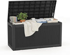 ROJIK Outdoor Storage Housing Deck Box - Waterproof Patio Furniture, Garden Tools, Cushions, Pool Accessories Storage Bench with Lockable Lid and Side Handles (Black 110 Gal) by ROJIK