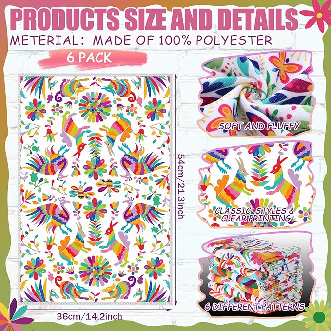 Breling Set of 6 Mexican Kitchen Towels Dia De Los Muertos Decorations Mexican - Image 2