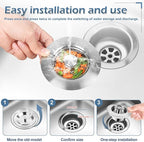 3 in 1 Kitchen Sink Drain Strainer ，304 Stainless Steel Kitchen Sink Stopper - Image 5