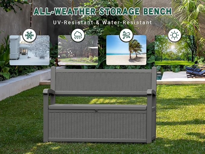 80 Gallon Outdoor Storage Box, Resin Patio Furniture with Armrest, Lockable Deck Box with Waterproof and UV Resistant for Patio Cushions, Garden Tools and Pool Supplies, Grey - Image 7