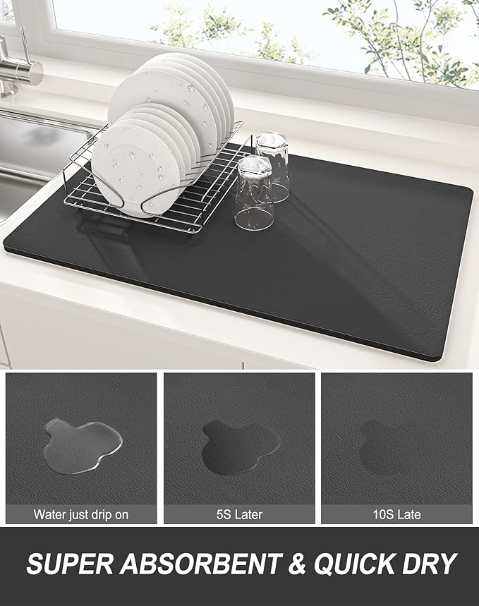 Rnivvi Dish Drying Mat for Kitchen Counter, 12 x 19" Super Absorbent Drainer - Image 3