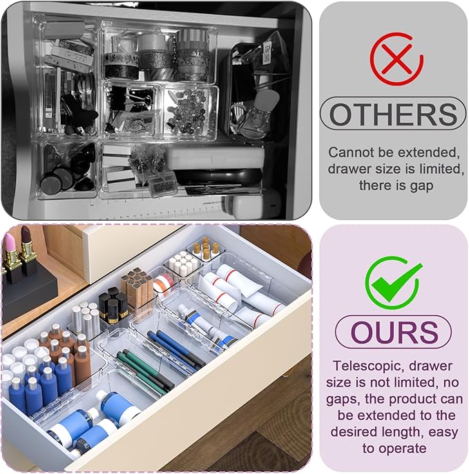 25 Pcs Clear Drawer Organizer, Adjustable Drawer Storage Box, 3-Size Desk - Image 4