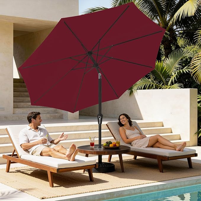 MEWAY 9ft Patio Umbrella Outdoor Table Umbrellas with Push Tilt and Crank, Market Umbrella 8 Sturdy Ribs for Deck, Garden, Pool and Backyard, Cherry Red - Image 2