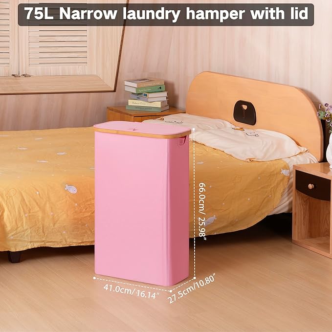 75L Slim Laundry Hamper, Narrow Laundry Basket - Image 3