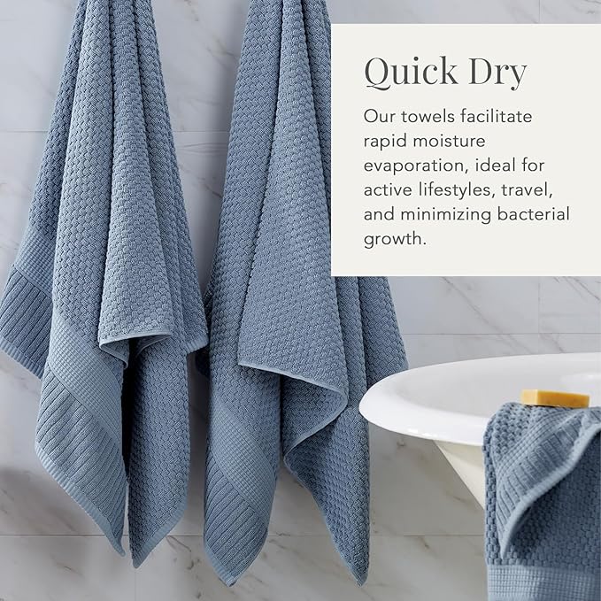 NY Loft 100% Cotton 6 Piece Bath Towel Set | Blue Towels | Oeko-TEX® Standard - Image 3
