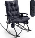 EVER ADVANCED Oversized Folding Rocking Camping Chair, Padded Portable Rocker Chairs for Patio, Lawn and Outdoors, Heavy Duty Hard Armchair for Adults Supports 400lbs, Black by EVERADVANCED