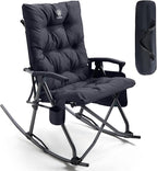 EVER ADVANCED Oversized Folding Rocking Camping Chair, Padded Portable Rocker Chairs for Patio, Lawn and Outdoors, Heavy Duty Hard Armchair for Adults Supports 400lbs, Black by EVERADVANCED