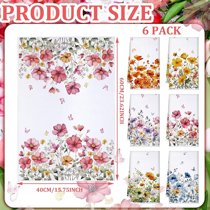 Geyoga 6 Pcs Spring Floral Kitchen Towels Flamingo Dish Hand Towels Sunflower - Image 3