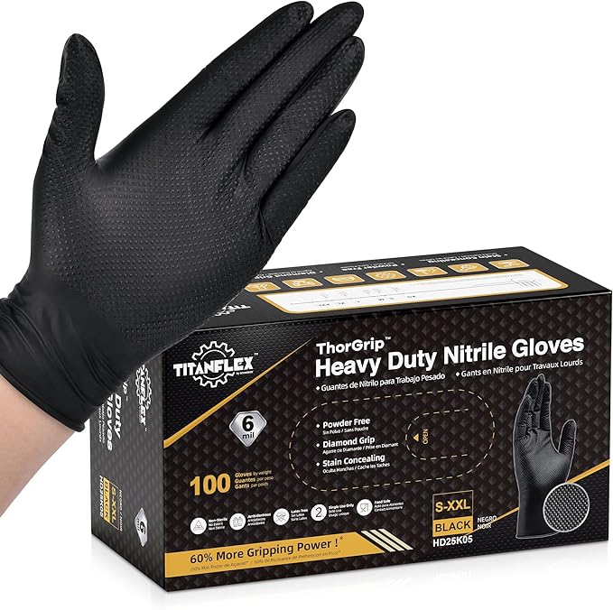 TitanFlex Heavy Duty Black Industrial Nitrile Gloves by TitanFlexDisposableGloves