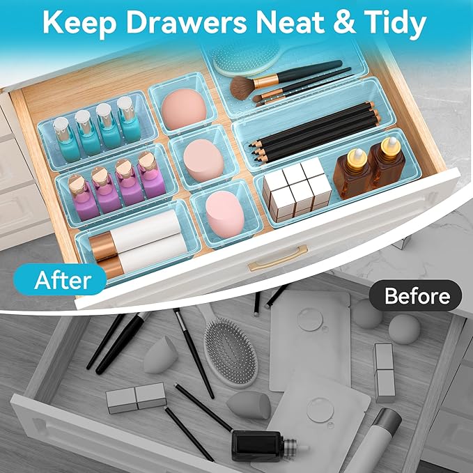 12-Piece Drawer Organizer Set, 4 Sizes Versatile Plastic Vanity Organizer - Image 5